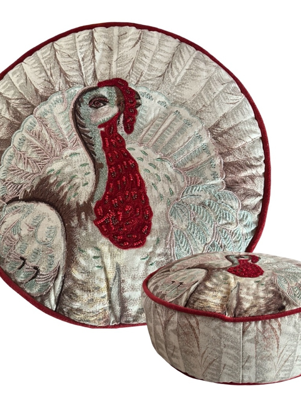 JOHN DERIAN for Target Round Fall Turkey Pillow 16” Decorative Beaded